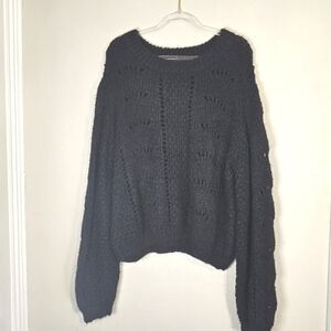 Primark Black Knit Mohair Blend Crotchet Sweater Size Large